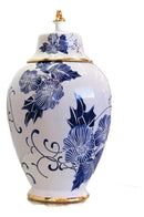 Vaso Decorativo de Porcelana Azul e Branco com Detalhes Dourados – 39x20 cm