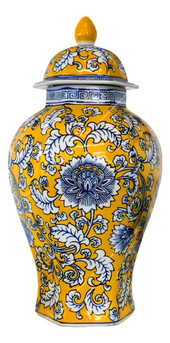 Vaso Decorativo Porcelana Laranja Azul Floral 45x22