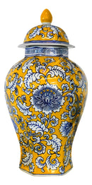 Vaso Decorativo Porcelana Laranja Azul Floral 45x22