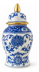 Vaso Decorativo em Porcelana Azul Imperial com Tampa 40x19cm