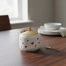 Saleiro Porcelana Branco com Corações Vermelhos Love 15x11x15 cm