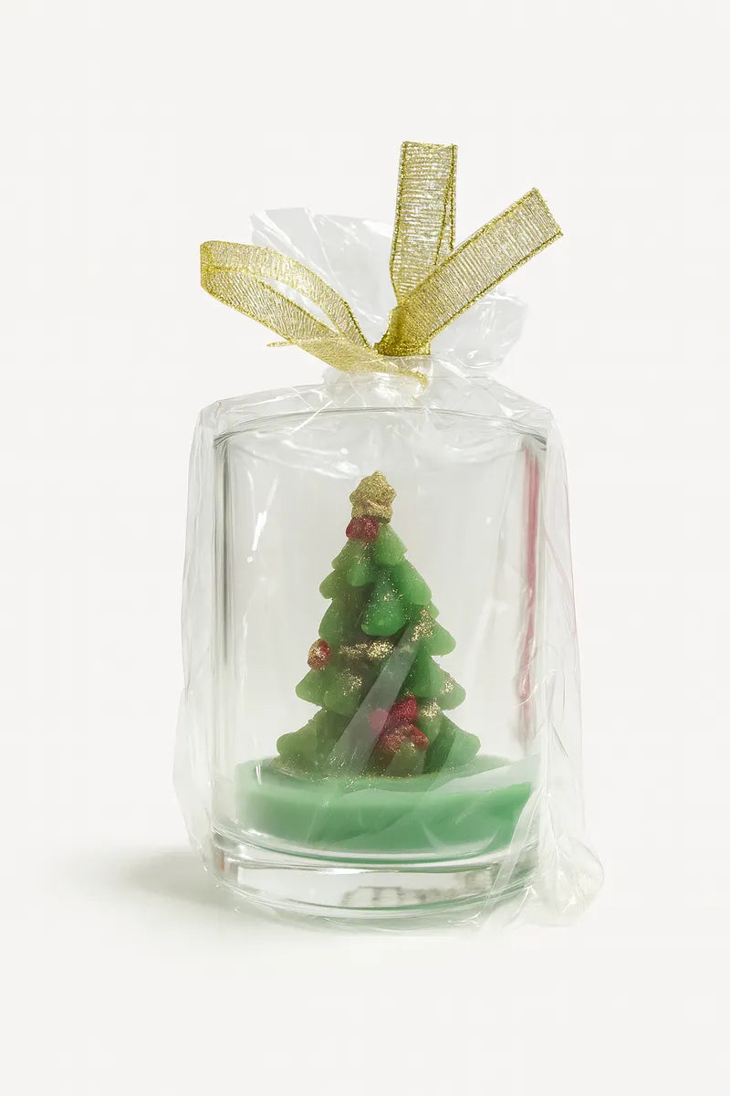🎄 Vela Decorativa Natalina no Copo – Árvore Festiva Verde