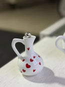 Porta Azeite Porcelana Branco com Corações Vermelhos Love 10x15 cm