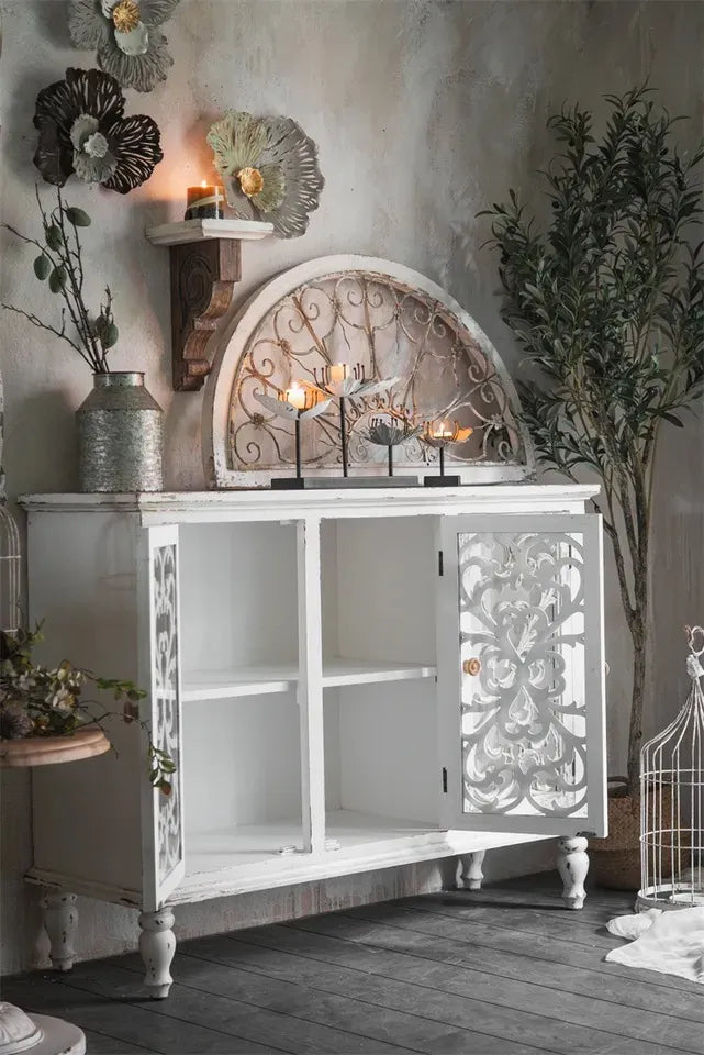 Buffet Aparador Branco Kyoto em Madeira Vintage | 110 x 40 x 91 cm