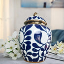 Vaso Elegance Porcelana Branco, Azul e Dourado 30x20