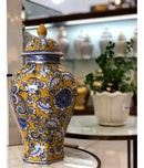 Vaso Decorativo Porcelana Laranja Azul Floral 45x22