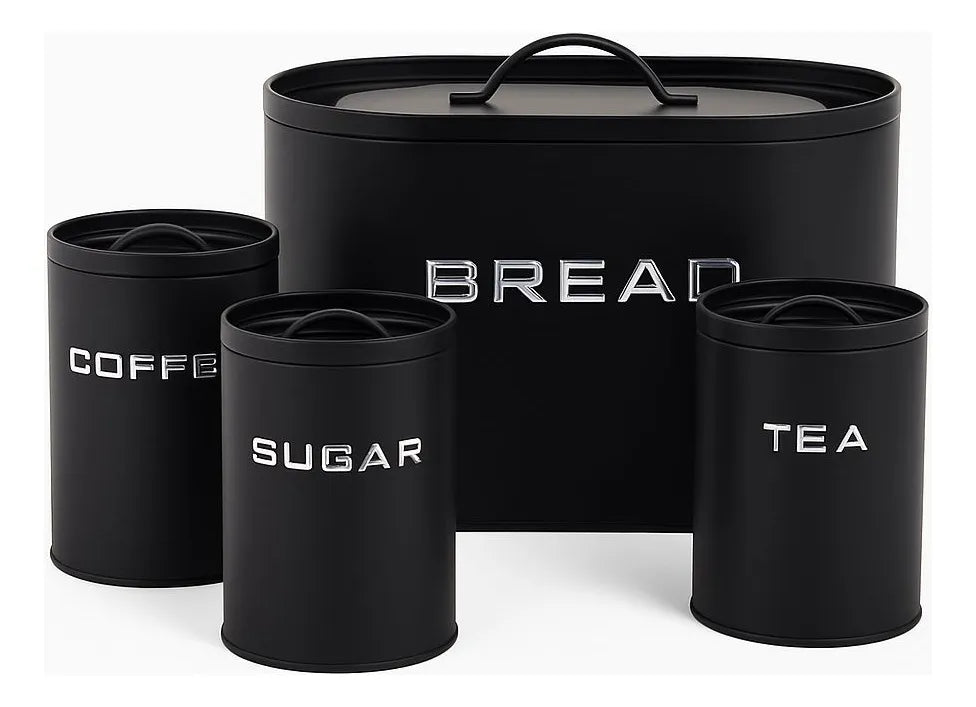 Kit 4 Potes Para Alimentos Latas Armazenamento Metal Luxo Preto