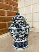 Vaso Decorativo De Porcelana Azul E Branco Luxo 20x14