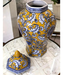 Vaso Decorativo Porcelana Laranja Azul Floral 45x22