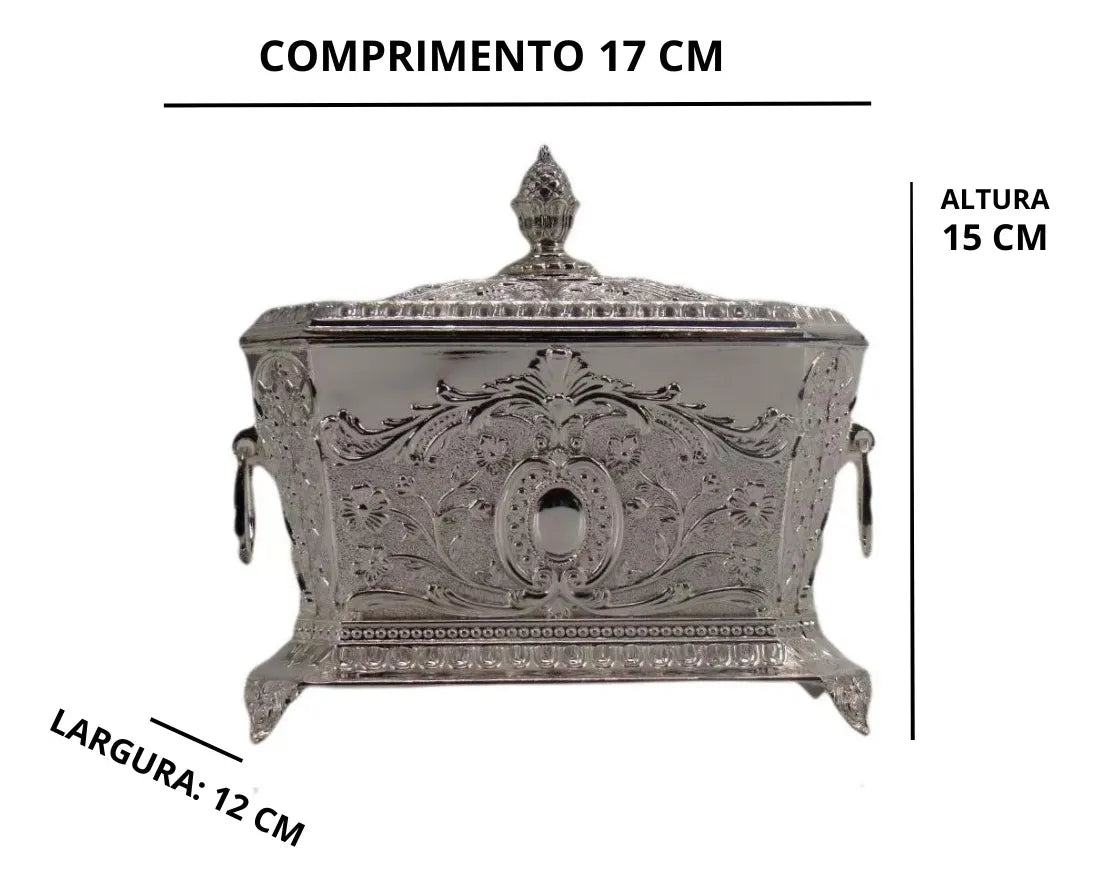 Açucareiro Indiano em Metal Prateado com Acabamento Fino 17x15