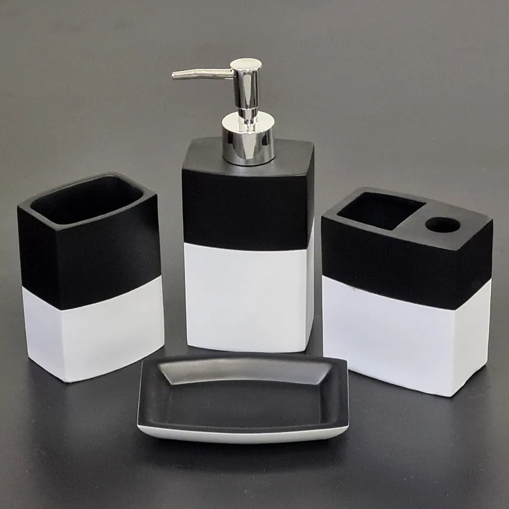 Kit Banheiro Lavabo 4 Peças Preto e Branco Elegance