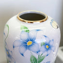 Vaso Decorativo de Porcelana Azul e Branco com Detalhes Verde e Amarelo – 45x17