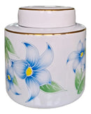 Vaso Decorativo Porcelana Azul e Branca Cilíndrico Floral 15 x 14,5 cm