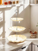 Prato 3 Andares Bege E Prata Luxo Doces Decoração 29CM