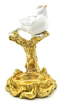 Escultura Decorativa Pássaro em Poliresina com Castiçal Dourado 16x10 cm