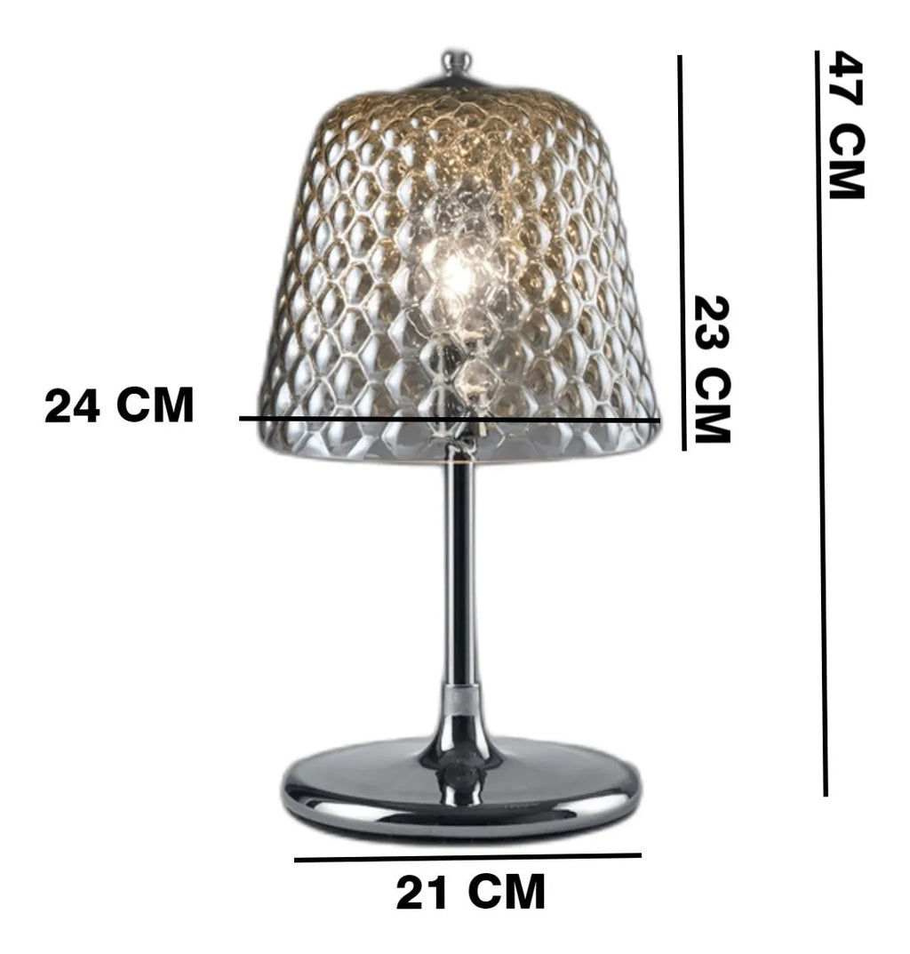 Abajur Luminária Quarto Sala Vidro e Metal Requinte 47x24 Prateado Fumê 127/220V