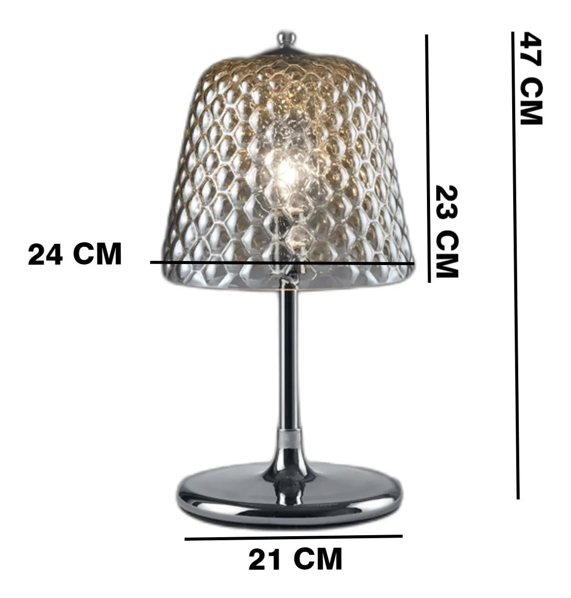 Abajur Luminária Quarto Sala Vidro e Metal Requinte 47x24 Prateado Fumê 127/220V