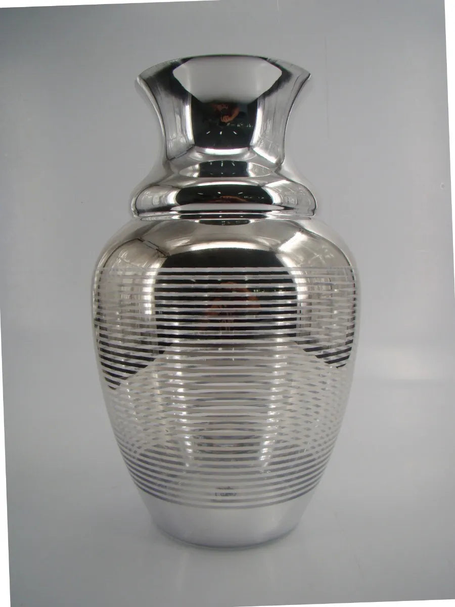 Vaso Decorativo de Vidro Prata com Listras – 40 x 22 cm