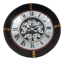 Relógio de Parede Vintage 77cm com Moldura em Couro e Fundo Espelhado
