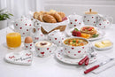 Açucareiro Coração em Porcelana Branco com Corações Vermelhos 12x12 cm