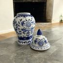 Vaso de Porcelana Azul e Branco com Estampa Floral 38x20CM