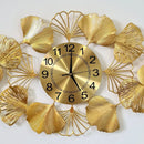Relógio de Parede 3D em Metal com Folhas – Design Europeu 90x46 Dourado (Silencioso)