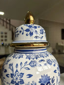 Vaso Decorativo Porcelana Azul E Branco Luxo Clássico 50x30 Branco Classico