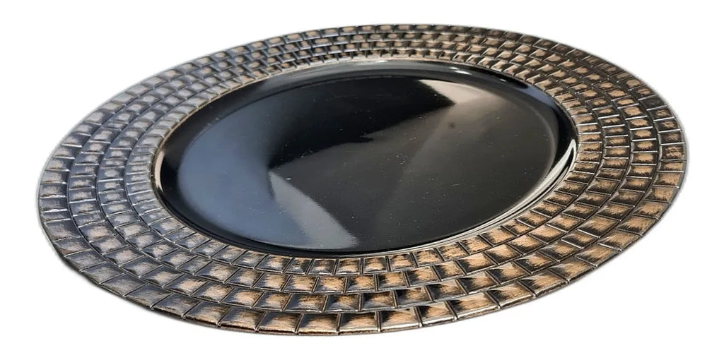 Sousplat em Poliresina Black Gold Vintage – Relevo 33x33cm (Preto)