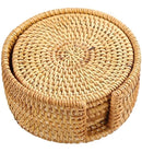 Porta-Copos em Vime com Suporte – Kit com 6 Peças | 10 cm | Marrom-claro