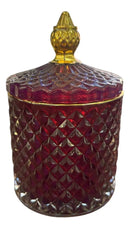 Porta Algodão / Porta Joias em Vidro Roxo com Tampa Borda Dourada 14x8cm