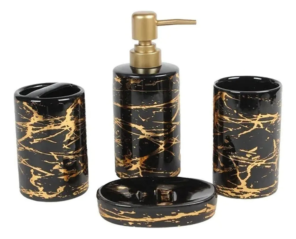 Kit Banheiro Preto Luxo 4 Peças para Lavabo