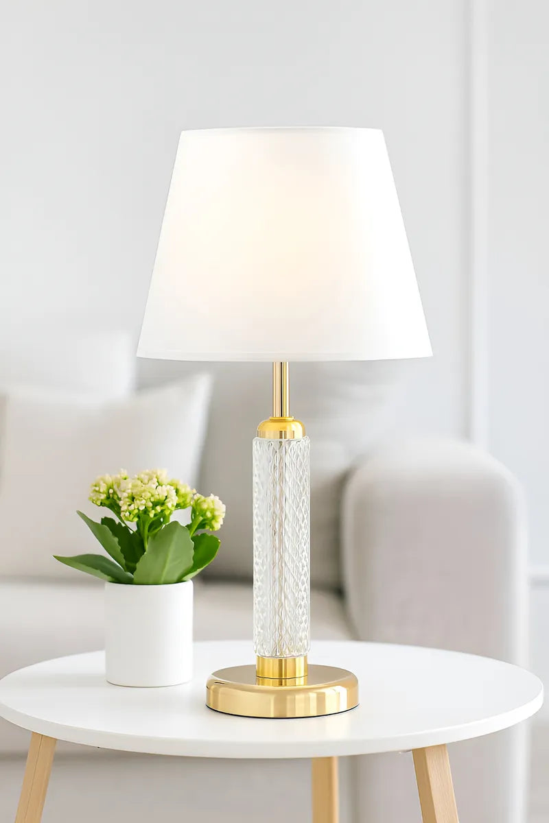 Abajur Luminária Quarto Sala Vidro Metal Requinte 50x30 Dourado Branco 127/220v