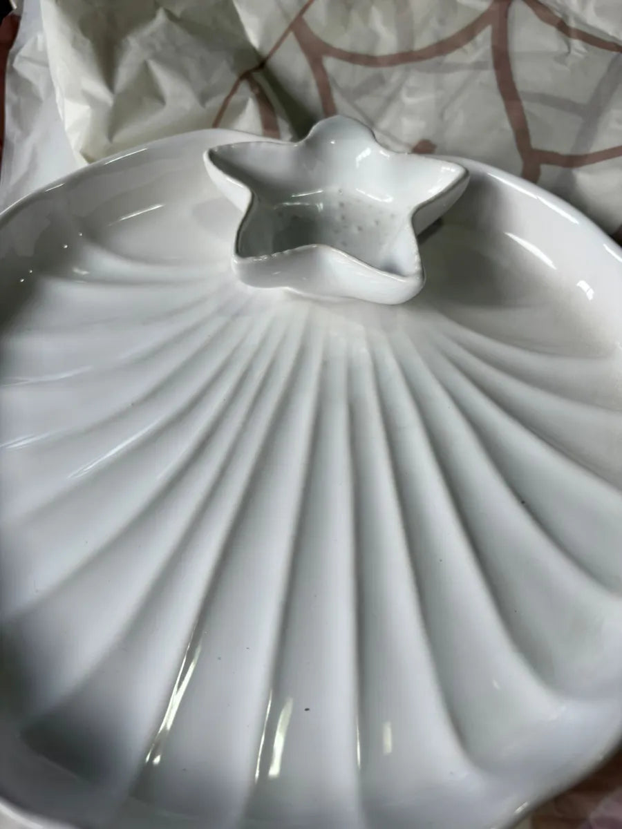 Bandeja Petisqueira Fundo do Mar em Cerâmica Branca 30x30 cm