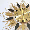 Relógio de Parede Dourado com Folhas Espelhadas em Metal – Design Europeu 60x60 (Silencioso)
