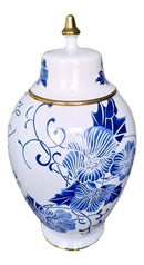 Vaso Decorativo de Porcelana Azul e Branco com Dourado – 33x18