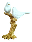 Escultura Decorativa Pássaros Branco com Base Dourada – 18 x 14 cm