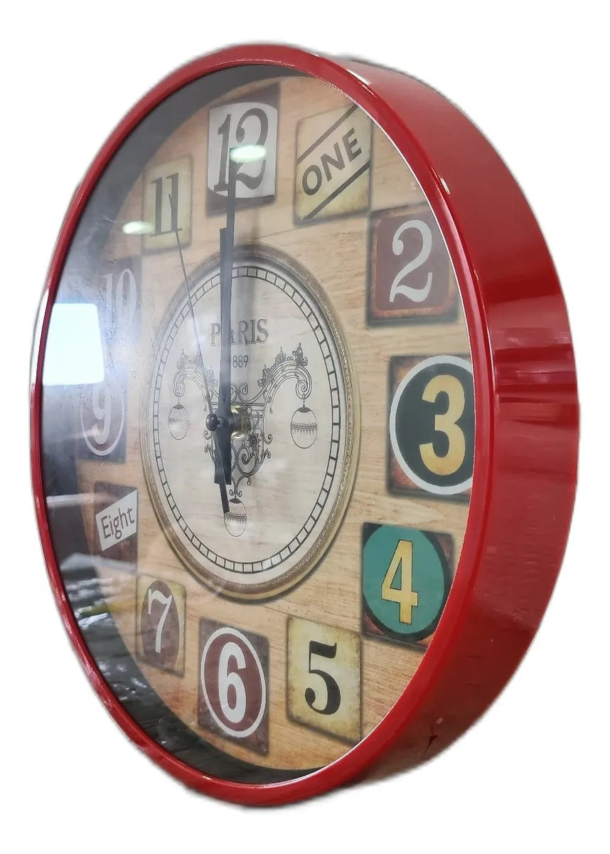 Relógio de Parede Retrô Vintage Nostálgico – 30 cm | Vermelho