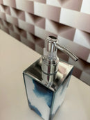 Saboneteira Líquida Premium em Vidro Azul Marmorizado 300ml – Sofisticação Moderna