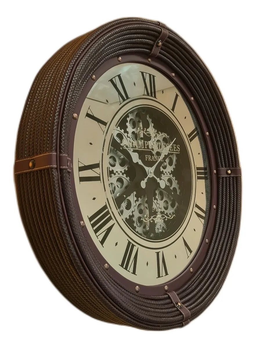 Relógio de Parede Vintage Premium com Alça em Couro – 76cm | Estrutura em Metal