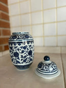 Vaso Decorativo De Porcelana Azul E Branco Luxo 20x14