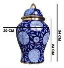 Vaso Decorativo Clássico de Porcelana Azul Marinho e Dourado com Tampa – 34x20 cm