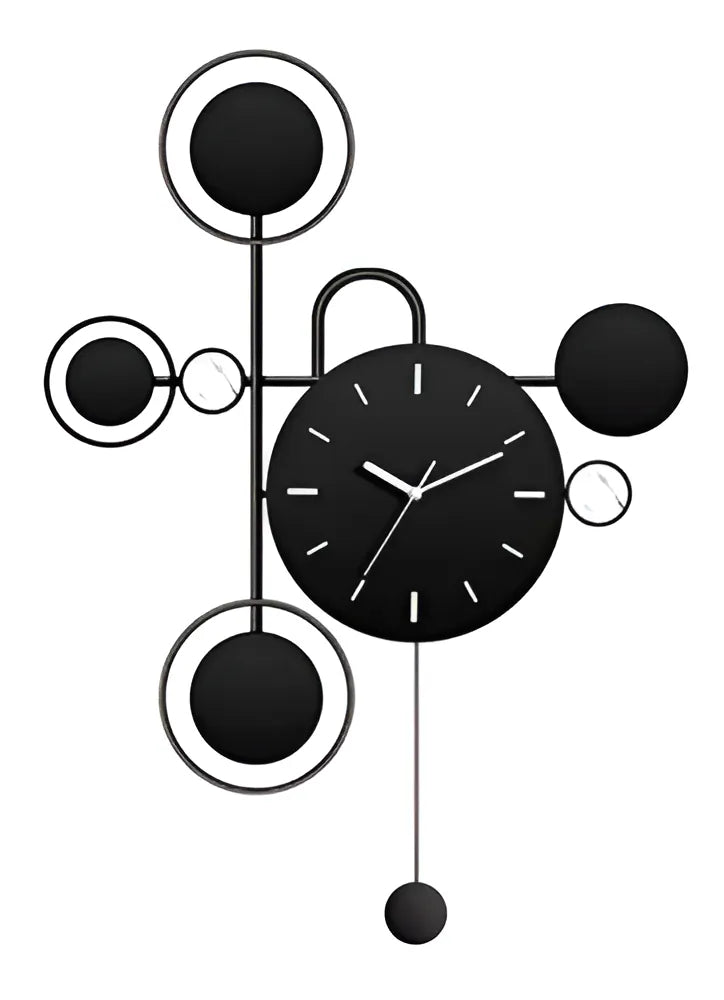 Relógio de Parede 3D Contemporâneo Nórdico Metal Preto 84x55 – Vazado