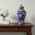 Vaso Decorativo de Porcelana Azul Marinho e Dourado com Tampa – 42x22