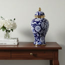 Vaso Decorativo de Porcelana Azul Marinho e Dourado com Tampa – 42x22