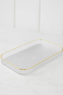 Bandeja Decorativa em Acrílico Cristal com Borda Dourada 30cm – Café & Beleza