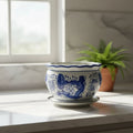 Vaso Cachepot Decorativo em Cerâmica Azul e Branco – Modelo Imperial