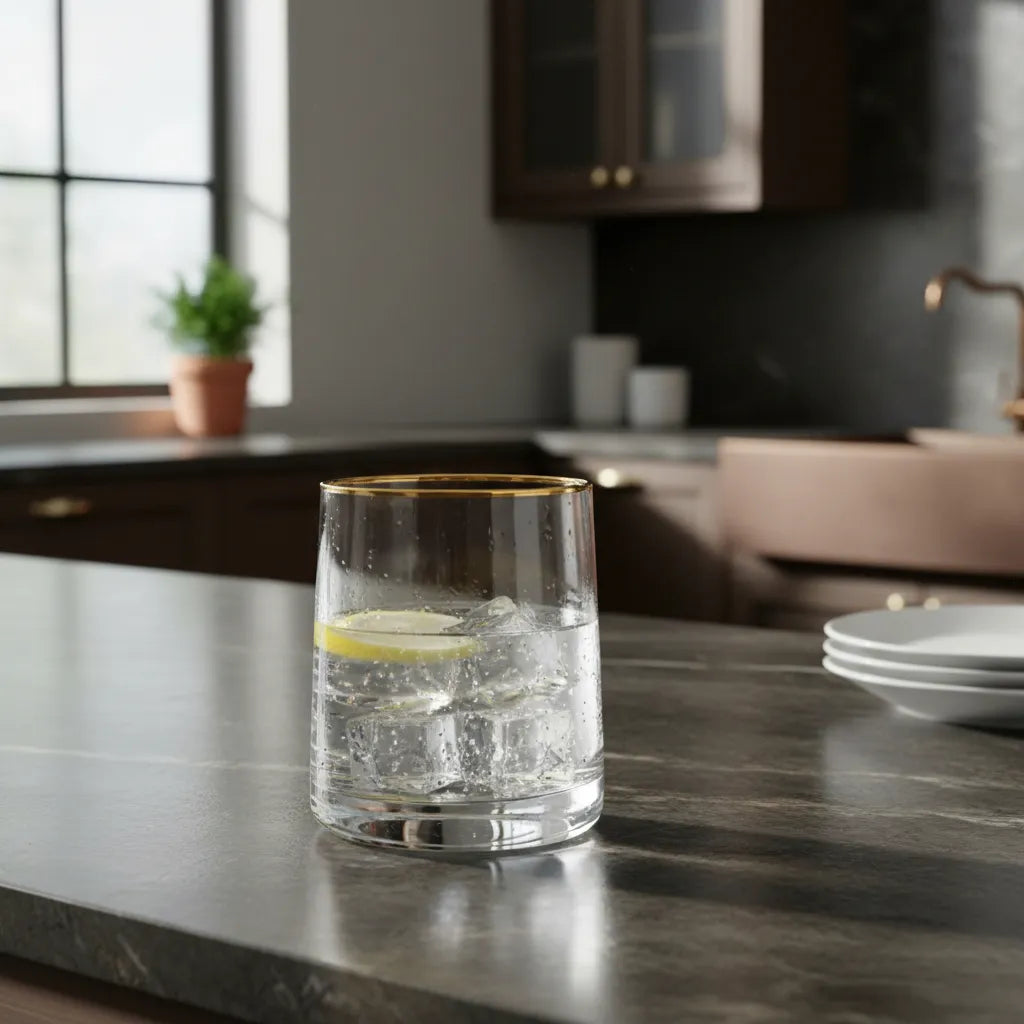 Copo De Whisky Vidro Jogo 6 Peças Borda Dourada 270ml Transparente Borda Dourada