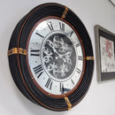 Relógio de Parede Vintage 77cm com Moldura em Couro e Fundo Espelhado