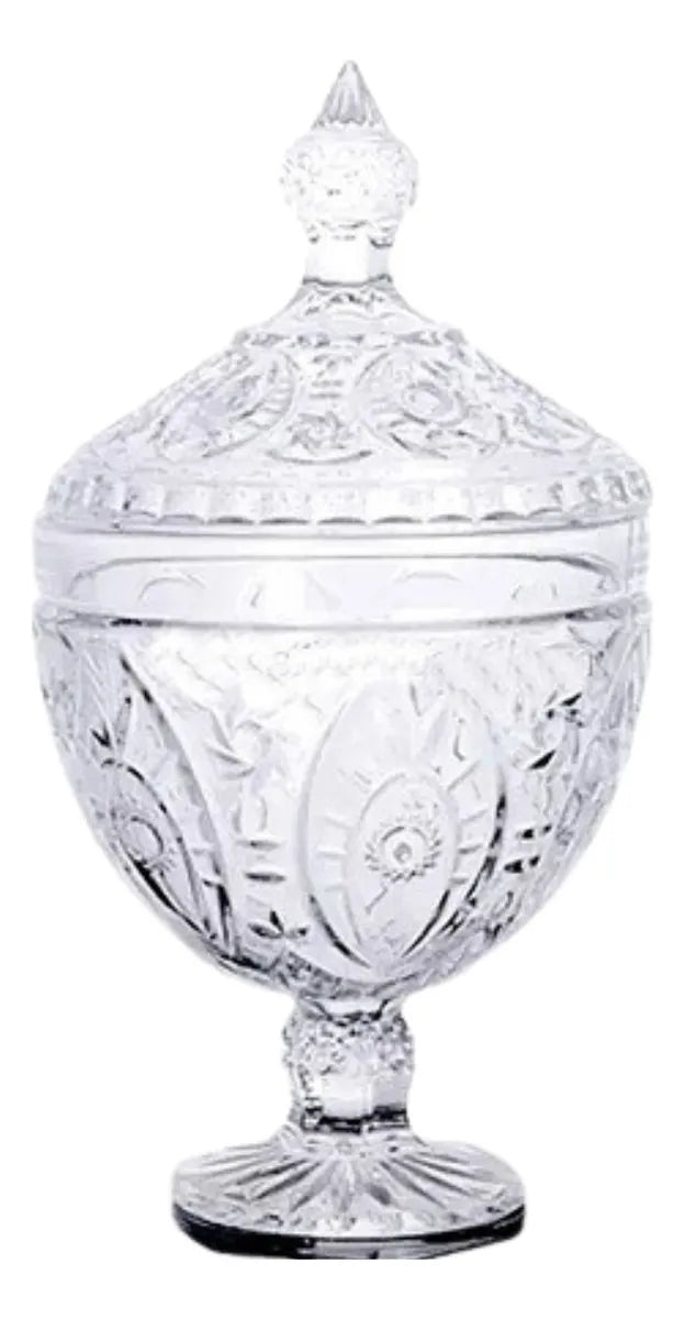 Bomboniere de Vidro Baleiro Potiche com Tampa e Pedestal – Transparente (29 x 16 cm)