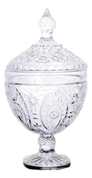Bomboniere de Vidro Baleiro Potiche com Tampa e Pedestal – Transparente (29 x 16 cm)